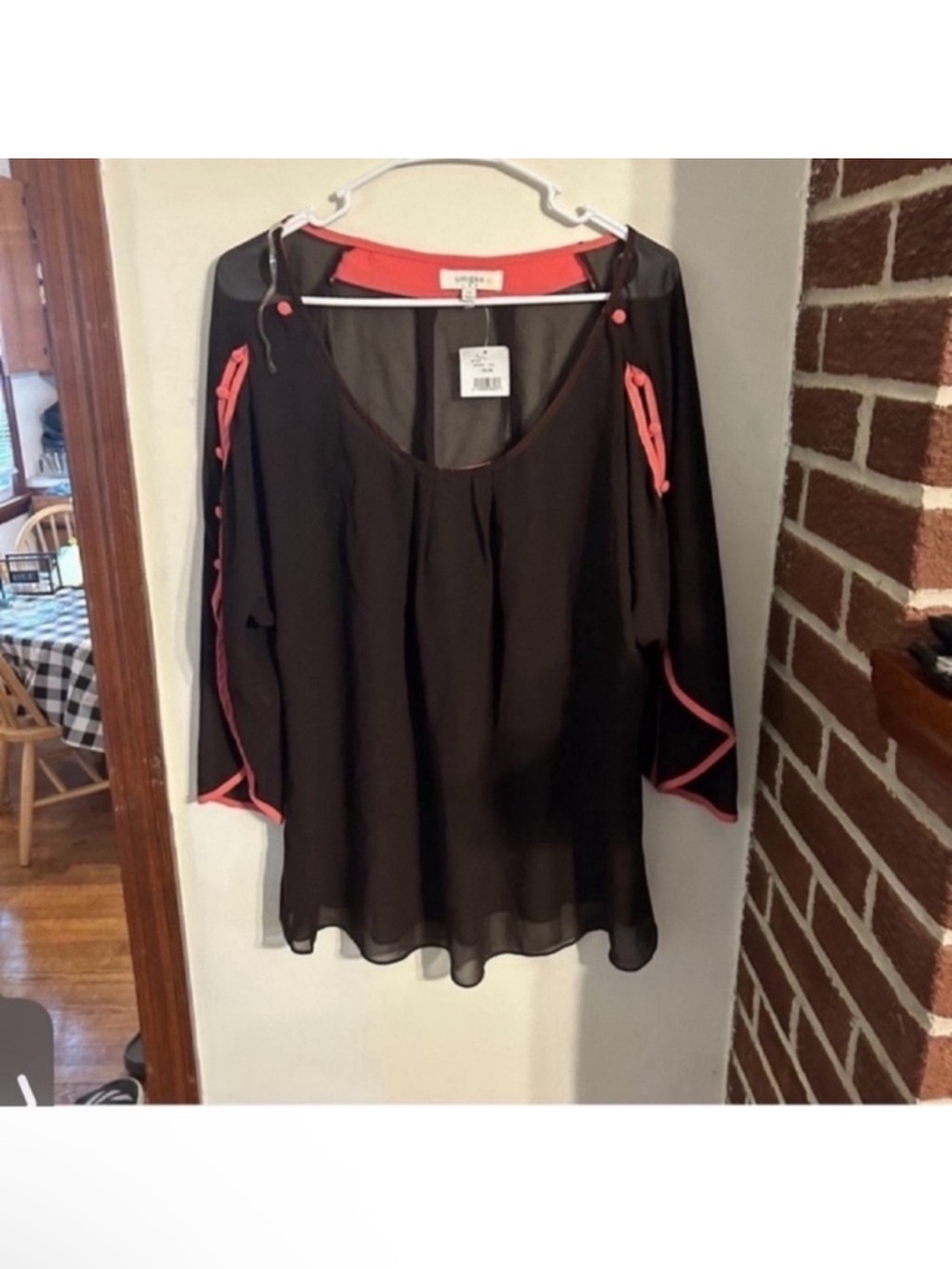 NWT Umgee Size 2xl  Black Sheer Tunic with Coral Trim